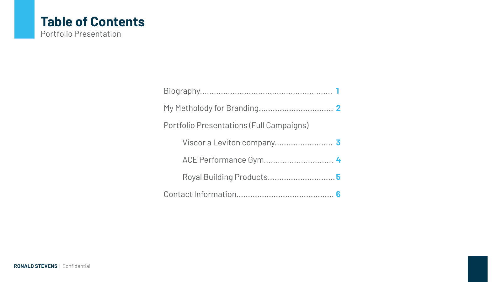 Table of contents portfolio preview